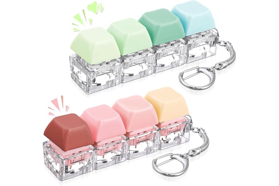 2Pcs Keyboard Fidget Toy, Fidget Toys, Quality and Built to Last, Clicky Fidgets Toy, Portable Fidgets Keyboard 4 Buttons with Keychain, Fashionable Functional Gifts for Adults and Kids (Warm B)