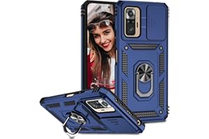 POUHYE Funda para Xiaomi Redmi Note 10 Pro/Note 10 Pro MAX Carcasa Original, Silicone TPU + PC Rugged Bumper Case 360° Magnético Anillo Soporte, Cubierta de cámara Deslizante Proteger Carcasa Azul