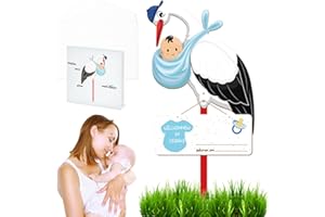 ZTBFHLZQ Klapperstorch SET zur Geburt Baby, Baby Geburt Blau Klapperstorch Set Geburtsstorch inkl. Holzstab+ Namensschild+ Grußkarte, Wetterfest Storch zur Geburt Klapperstorch Geburtsgeschenk