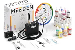 MEEDEN Airbrush Kit with Air Compressor, 12 Colors Acrylic Paint, Dual Action Air Brush Spray Gun with 0.5mm Nozzle & Cleaning Set - Ideal for Painting, Nails Art, Model Making & DIY - Black