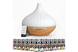 ‎AESHORY AESHORY 500ml Aroma Diffuser Mit 12 x 5ml Ätherische Öle, Ultraschall Aromatherapie Diffuser Luftbefeuchter, 7 Farbigem LED Licht, 4 Timer, Fernbedienung