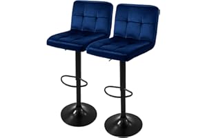 ML DESIGN MODERN LIVING ML-Design Lot de 2 Tabourets de Bar en Velours, Bleu, Chaise Rembourrée avec Dossier et Repose-Pieds, Réglable en Hauteur 63-83 cm, Pivotante à 360°, Tabouret de Comptoir, Cuisine, Pub, Bar de Maison