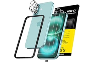 NEW'C 3x for iPhone 16 Screen Protector (6.1 inches)+ 3x Camera Lens Protector, Sensor Protection, Case Friendly Tempered Glass Film + Dust Plug- Easy installation tool include