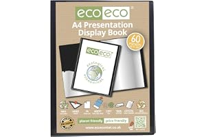 eco-eco A4 storlek 50% återvunnen 60 fickor svart presentationsbok, förvaringsfodral, portfölj, konstmapp med plasthylsor