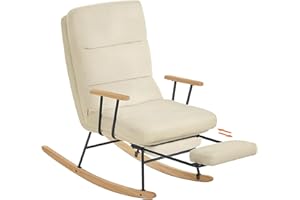 SONGMICS HOME Silla Mecedora, Patas de Madera de Caucho, Tela de Felpa, Respaldo Regulable en 4 Posiciones, Capacidad de Carga hasta 160 kg, para Dormitorio, Salón, Marrón Camello LYY016LJ01