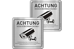 ‎CHINYROZA Achtung Videoüberwachung Schild mit DSGVO Hinweis, 15×15cm Videoüberwachung Schild Aluminium mit Selbstklebend 2St