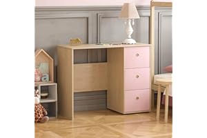 Junior Vida Nettuno Tavolino da Scrivania con 3 Cassetti, per Pc/Laptop, per Studio di Casa, Postazione di Lavoro per Bambini (Rosa e Rovere), Truciolato, Rosa & Rovere, H 71 x W 92 x D 40 cm