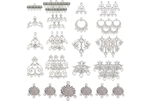 SUNNYCLUE 1 Boîte 54Pcs 9 Style Lustre Connecteur Charms Composant Liens Alliage Creux Filigrane Pendentifs Plat Rond Larme Triangle Forme pour la Fabrication de Bijoux Boucles d'oreilles
