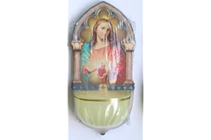 CATHOLIC GIFT SHOP Catholic Gifts - Luminous Sacred Heart of Jesus Holy Water Font with Gold Foil Highlights.