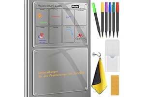 GROOHAFY 2pcs Wochenplaner Abwischbar Magnetisch Familienplaner Acrylic Kühlschrank Kalender Planungstafeln Menütafel Memoboard für Kühlschrank Metalloberfläche 40x30cm Schwarz