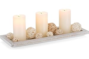 ‎ROMADEDI Romadedi Rechteckig Holztablett Tablett Deko：Länglich Holz Dekotablett Vintage Kerzentablett Holzschale für Kerzen Tisch Centerpiece Tischdeko Zuhause Couchtisch Küche Wohnzimmer Dekorative, 34.5cm