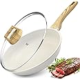 GiPP Nonstick Frying Pan Skillet with Lid - 28cm White Granite Non Stick Pans, Omelette Pan with Heat-Resistant Handle, Compatible with All Stovetops, PFOA Free (White, 28+lid)