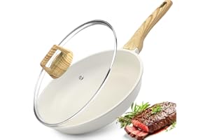 GiPP Padella antiaderente, Padella antiaderente in granito, Padelle non tossiche per cucinare, Padella omelette con manico Stay Cool, Facile da pulire, Induzione compatibile (bianco, 20cm+coperchio)