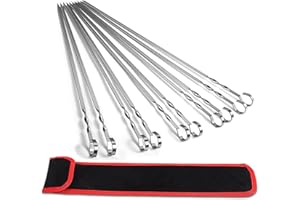 AWCIGG 20 Pezzi Spiedini per Barbecue Spiedini in Acciaio Inox 304 di Alta Qualità Spiedini Piatti Lunghi 40cm Spiedini BBQ Riutilizzabile Accessori Barbecue per Utensili Barbecue con Borsa in Nylon