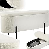 tectake® Banc de Rangement Bout de lit Coffre Bouclette Banc Entree Pouf Chambre Dressing Chambre Adulte Repose Pied Tabouret