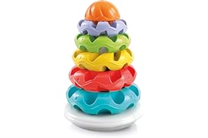 Baby Clementoni - Stacking Rings, Anelli Impilabili, Torre di 5 Anellini, Bambini 6-36 Mesi, Gioco Prima Infanzia Made in Italy, Linea Play For Future, Stimola Manualità e Percezione Visiva, 17103