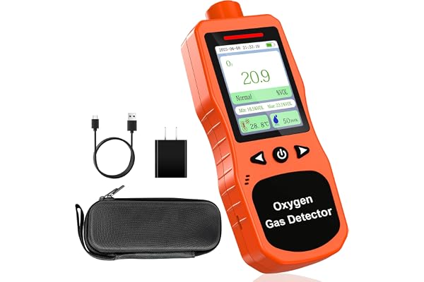 ZYKYCX Portable Nitrogen Gas Detector, Accurate O2 Analyzer for N2 Gas Leak Detection, Rechargeable N2 Monitor with Sound, Light, Vibration Alarm for Pipeline Purging & Tank Inerting