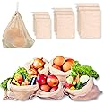 GREENTWISH 100% Cotton Vegetable Bags | Fridge Net Eco-Friendly Natural White Washable Reusable Drawstring Zip for Food Storage | Multipurpose Kitchen Grocery Organizer (Pack of 9)