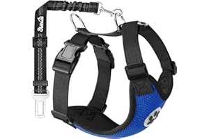 SlowTon Dog Harness with Seat Belt for Car, Double Layer Breathable Latex Mesh Puppy Harness, Regular Safety Harness Dog for All Everyday Sports (Blue, S)