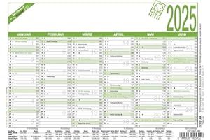 ‎ZETTLER Zettler - Arbeitstagekalender Recycling 2025 weiß/rot, 21x14,8cm, Kalender mit Monatsübersicht, 6 Monate auf 1 Seite, Blauer Engel, Arbeitstage-, Tages- und Wochenzählung und deutsches Kalendarium