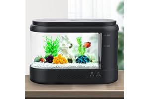 AQQA 4L Aquarium Komplettset,Kleines Aquarium mit Filter und Licht (9 Farben einstellbar) Aquarium Starter Kits mit Aromatherapie Funktion für Büro & Home Decor(Schwarz)