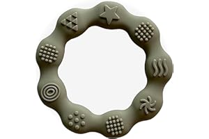 BOSKO Beißring Baby aus Silikon - Greifling, Beißspielzeug für Babys | BPA-frei | Beissring Zahnungshilfe, Grau