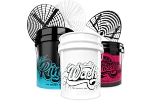 Ensemble de seaux de Lavage Nuke Guys - Méthode de Lavage à 3 seaux - Seau 5 Gal pour Le shampooing + Seau 5 Gal pour Le rinçage + Seau 3.5 Gal pour Les Jantes + 2X GritGuard + Planche grattoir
