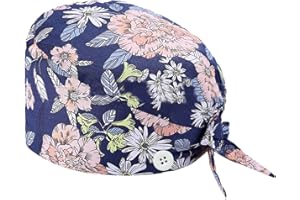 DaPongZhi Calot Chirurgien Femme Chapeaux de Travail avec Boutons et Cravate Chapeau Réglable Respirants Turban Imprimé Casquette Chapeau de Beauté Chapeaux Unisexe de Cuisinier