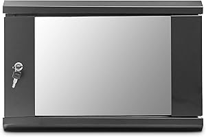 LMS Data Server Rack Data Cabinet - 6U 500mm Deep Wall Mounted 19 Inch Black Storage Rack for Home, Office, Server Room Computer Equipment with Glass Door, Removable Side Panels, Front-Rear Lockable