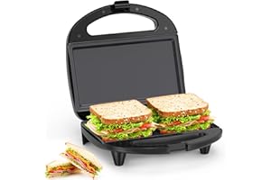 Snailar Sandwichera Eléctrica, 750W Sanduchera con Placas Planas Antiadherentes y Mango Cool Touch, Multifuncional, Negro