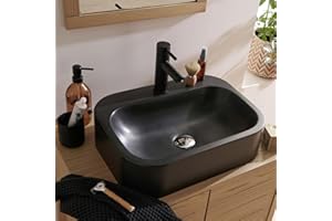 MOB-IN Vasque Salle de Bain à Poser en Résine de Synthèse Noire L50cm ITO