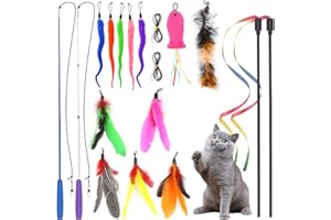 UGBO Giochi per Gatti Interattivi - Bacchetta Teaser Retrattile con Teaser di Ricambio e Campana - Gioco con Piume (Stile 1)