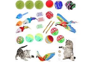 Dbuwqips 23 Stück Cat Toys Katzen Spielzeug Katzenspielzeug Set Katzenspielzeug mit Katzenspielzeug Vogel Spielzeug Katze mit Jingle Bälle Spielzeugmäuse Federspielzeug Bälle