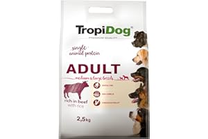 TROPIDOG Sucha karma dla psa premium bogata w wołowinę z ryżem dla dorosłych średnich i dużych ras 2,5kg