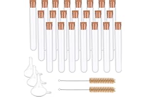 Aoliandatong 50 Stück Reagenzgläser aus Kunststoff, 15 x 100 mm, transparente Laborglas-Reagenzgläser mit Korken und Trichter für DIY Handwerk, Blumen, Partygeschenke, Hochzeit, Süßigkeiten, Badesalz