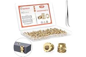 Dayalo Wkładki gwintowane M3, 100 sztuk, M3 x 4 x 5, do akcesoriów do druku 3D, mosiężne tuleje gwintowane, możliwość zastosowania w częściach do druku 3D z tworzywa sztucznego pod wpływem ciepła