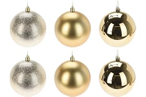 ‎ANNASTORE 6 x Weihnachtskugeln aus Kunststoff Ø 10 cm wetterfest frostsicher - Christbaumkugeln für Innen und Außen - Weihnachtsbaumkugeln Kunststoff Größe 6 x (10 cm), Farbe Gold (matt + Glanz + Glitzer)