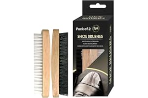 HITHIKA 2 Pc Shoe Polish Brush | Brown, White & Black Shoe Polish Brush | Essential for Shoe Shine & Shoe Polish Kit |Wooden Handle Mud Remover Set | Soft & Stiff Bristles White Applicator Black Buffing Shine