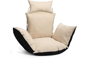 MG Design Cuscino per poltrona sospesa in beige - in tessuto resistente, con morbida imbottitura, con poggiatesta con lacci da legare - cuscino per poltrona dondolo da giardino, terrazza