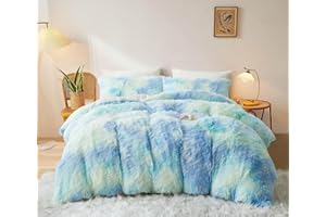 ‎SACEBELEU Sacebeleu Winter Bettwäsche 200x200cm Blau Plüsch Langhaar Flauschig Flanell Biber Bettbezug Warme Deckenbezug Bettbezug und 2 Kissenbezug 80x80cm mit Reißverschluss