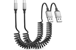 ACECENE USB C Spiralkabel Kurz, 2 Pack 3A USB A auf USB C Kabel Schnellladekabel Android Auto USB Ladekabel Typ C Datenkabel für Smartphone, Samsung S23 S22 S21 S10 S9 S8 S7, Xiaomi, Huawei