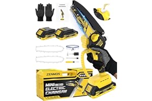 Zenmos Mini Chainsaw Cordless 6 in, Cordless Chainsaw with 2x2000mAh Batteries, Electric Wood Saw with Automatic Lubrication, Safety Protection, Cutter for Sawing Brushes, Stocking Stuffers Men Dad