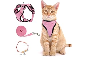 Svitzoot Katzenleine Set Katzengeschirr 1.5M Katzenleine Verstellbares, Ausbruchsicheres Katzengeschirr Ausbruchsiche Verstellbares Geschirr für Katzen mit Halsketten (M)