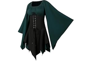 CNVAUIE Renaissance Costume for Women, Medieval Dress with Trumpet Sleeves, Gothic Maxi Dress, Carnival, Halloween, Party