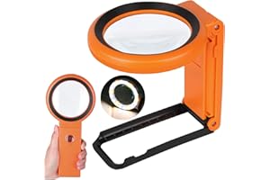 KIBTOY 30X 10X Magnifying Glass with Light and Stand, Folding Handheld Magnifying Glass 18 LED Illuminated Lighted Magnifier for Macular Degeneration, Seniors Reading, Close Work, Coins, Jewelry (Orange)