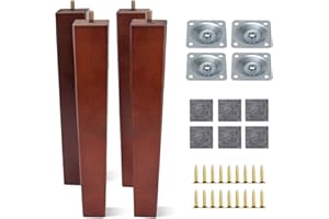 AWBEOT 4 Piedini per Mobili in Legno da 30 cm, Gambe per Mobili in Legno, Gambe Quadrate, Gamb di Ricambio per Divano,con Piastra di Montaggio,Pad Antiscivolo,Viti,per Tavolo,Letto,Armadio,colore noce