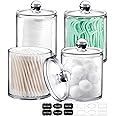 SheeChung 4 Pack Plastic Acrylic Bathroom Vanity Countertop Canister Jars with Storage Lid, Apothecary Jars Qtip Holder Makeup Organizer for Cotton Balls,Swabs,Pads,Bath Salts (Clear, 15 Oz)