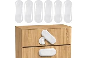 ECHOCUBE Cerraduras de Seguridad para Armarios, 6 Paquetes de Cerraduras de Seguridad para Armarios con Adhesivo, Cerraduras de Seguridad para Armarios, Armarios, Cajones (Blanco)