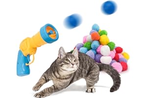 LSJX 1P Cat Ball Launcher + 50Pcs bunt und weich Plüsch Katze Bälle, Indoor interaktives Spielzeug für Haustier-Training und Spielen
