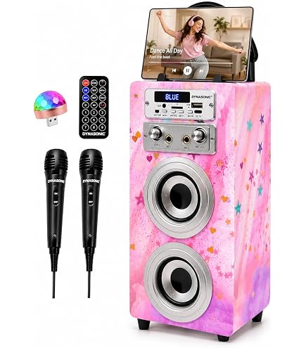 Tonor Enceinte Karaoke Complet Haut-Parleur Bluetooth avec 2 Microphones sans Fil pour Le Chant